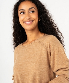 pull fin a col rond finitions roulottee femme orange pullsF143401_4