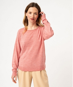 pull fin a col rond finitions roulottee femme rose pullsF143601_1