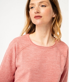 pull fin a col rond finitions roulottee femme rose pullsF143601_2