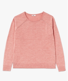 pull fin a col rond finitions roulottee femme rose pullsF143601_4