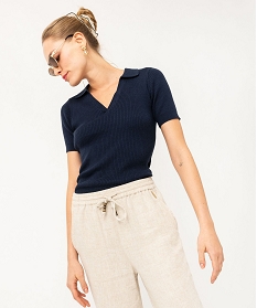 GEMO Polo à manches courtes en maille côtelée femme - LuluCastagnette navy