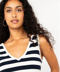 pull sans manches a col v en fine maille rayee femme - lulucastagnette bleu pullsF144001_2