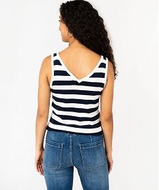 pull sans manches a col v en fine maille rayee femme - lulucastagnette bleu pullsF144001_3