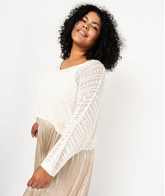 GEMO Pull ajouré en maille scintillante femme grande taille blanc chine