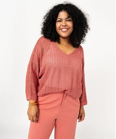 GEMO Pull ajouré en maille scintillante femme grande taille rose standard