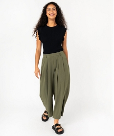 pull manches courtes en maille cotelee avec details ajoures femme noir pullsF144301_4