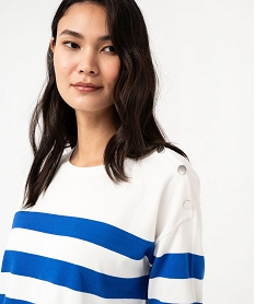 pull fin a larges rayures avec boutons sur l’epaule femme bleu pullsF144401_2