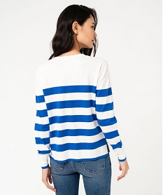 pull fin a larges rayures avec boutons sur l’epaule femme bleu pullsF144401_3