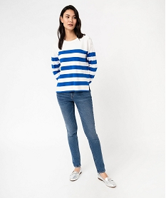 pull fin a larges rayures avec boutons sur l’epaule femme bleu pullsF144401_4