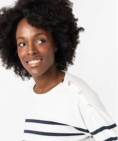 pull fin a rayures pailletees avec boutons sur l’epaule femme bleu pullsF144601_2