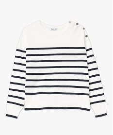 pull fin a rayures pailletees avec boutons sur l’epaule femme bleu pullsF144601_4