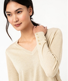 pull fin et paillete a col v avec boutons aux poignets femme jaune pullsF144801_2