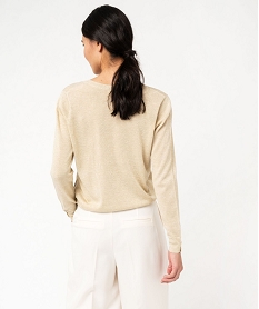 pull fin et paillete a col v avec boutons aux poignets femme jaune pullsF144801_3