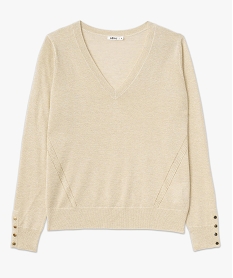 pull fin et paillete a col v avec boutons aux poignets femme jaune pullsF144801_4