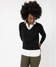 pull avec empiecements chemise 2 en 1 femme noir pullsF144901_2