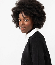 pull avec empiecements chemise 2 en 1 femme noir pullsF144901_4