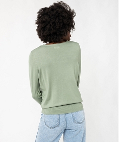 pull fin a col v avec boutons aux poignets femme vert pullsF145401_3