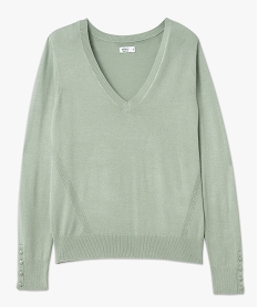 pull fin a col v avec boutons aux poignets femme vert pullsF145401_4