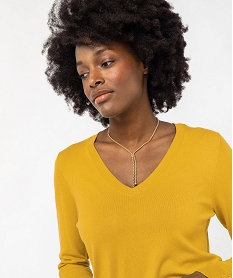 pull fin a col v avec boutons aux poignets femme jaune pullsF145501_2
