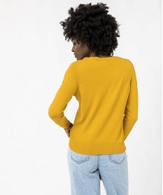 pull fin a col v avec boutons aux poignets femme jaune pullsF145501_3