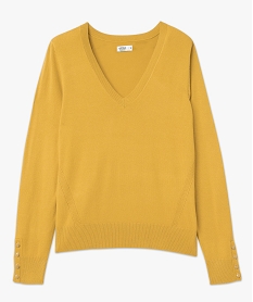 pull fin a col v avec boutons aux poignets femme jaune pullsF145501_4