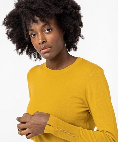 pull fin a col rond avec boutons aux poignets femme jaune pullsF145701_2