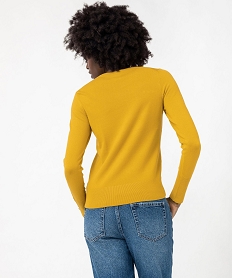 pull fin a col rond avec boutons aux poignets femme jaune pullsF145701_3