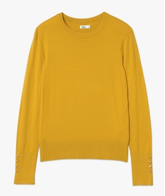 pull fin a col rond avec boutons aux poignets femme jaune pullsF145701_4