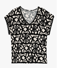 tee-shirt imprime a manches courtes a col v femme grande taille noir t-shirts manches courtesF145901_4