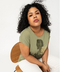 tee-shirt femme grande taille a manches courtes avec motifs vertF146101_1
