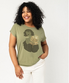 tee-shirt femme grande taille a manches courtes avec motifs vertF146101_2