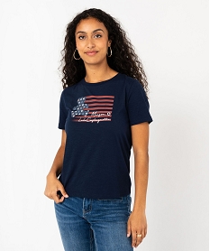 GEMO Tee-shirt manches courtes col rond imprimé femme - LuluCastagnette Bleu
