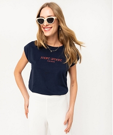 tee-shirt manches courtes coupe loose avec boutons fantaisie femme bleu t-shirts manches courtesF146801_1