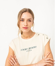 tee-shirt manches courtes coupe loose avec boutons fantaisie femme beige t-shirts manches courtesF147001_2