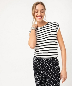 tee-shirt raye a manches ultra courtes femme noir t-shirts manches courtesF147201_2