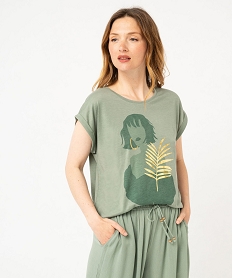 tee-shirt a manches courtes avec motif fleuri femme vert t-shirts manches courtesF147601_1