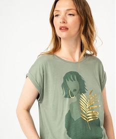 tee-shirt a manches courtes avec motif fleuri femme vert t-shirts manches courtesF147601_2