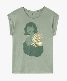tee-shirt a manches courtes avec motif fleuri femme vert t-shirts manches courtesF147601_4