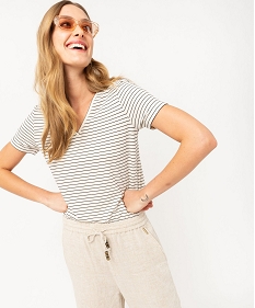 GEMO Tee-shirt manches courtes à rayures pailletées femme - LuluCastagnette Beige