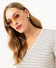 tee-shirt manches courtes a rayures pailletees femme - lulucastagnette beige t-shirts manches courtesF147701_2