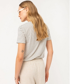 tee-shirt manches courtes a rayures pailletees femme - lulucastagnette beige t-shirts manches courtesF147701_3