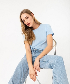 GEMO Tee-shirt à manches courtes et col rond femme bleu vif