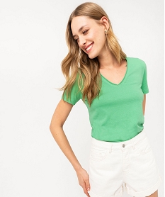 GEMO Tee-shirt à manches courtes avec col V roulotté femme Vert