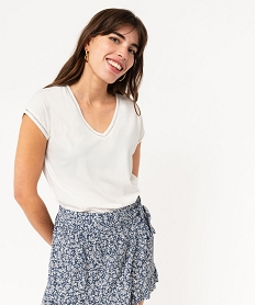 GEMO Tee-shirt à manches courtes avec finitions scintillantes femme blanc vif