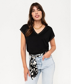 GEMO Tee-shirt à manches courtes avec finitions scintillantes femme noir vif