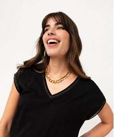 tee-shirt a manches courtes avec finitions scintillantes femme[missing] noir vif hauts a paillettesF148301_2