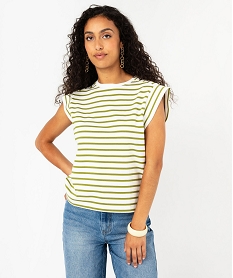 GEMO Tee-shirt manches courtes à rayures femme Beige