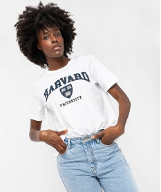GEMO Tee-shirt à manches courtes avec inscription femme - Harvard Blanc