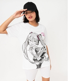 GEMO Tee-shirt manches courtes oversize avec motif manga femme - Hatsune Miku blanc standard