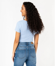 tee-shirt manches courtes et col v en maille cotelee femme - lulucastagnette bleu t-shirts manches courtesF150301_3